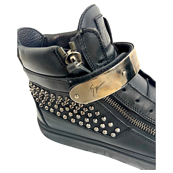 Giuseppe Zanotti | Men’s Black Genuine Leather | HighTop Sneakers | Size 9. - Picture 7 of 8